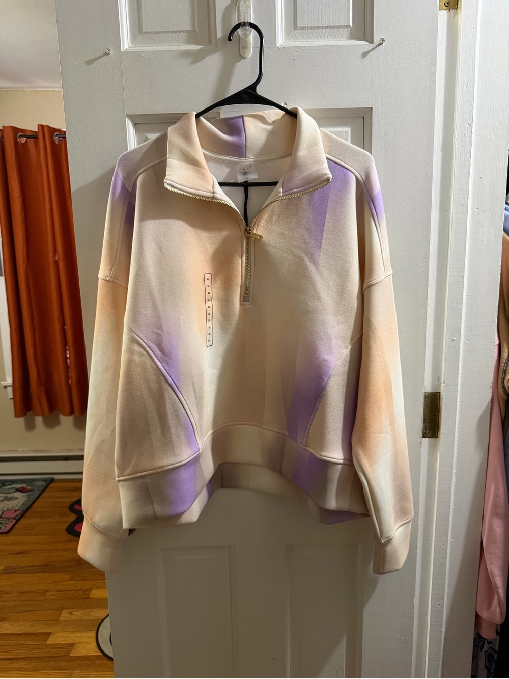 CALIA by Carrie Underwood Pastel Tie-Dye Quarter Zip Pullover - Lavender & Peach